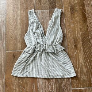 Caution to the Wind Striped Deep V Peplum Top in Size Small